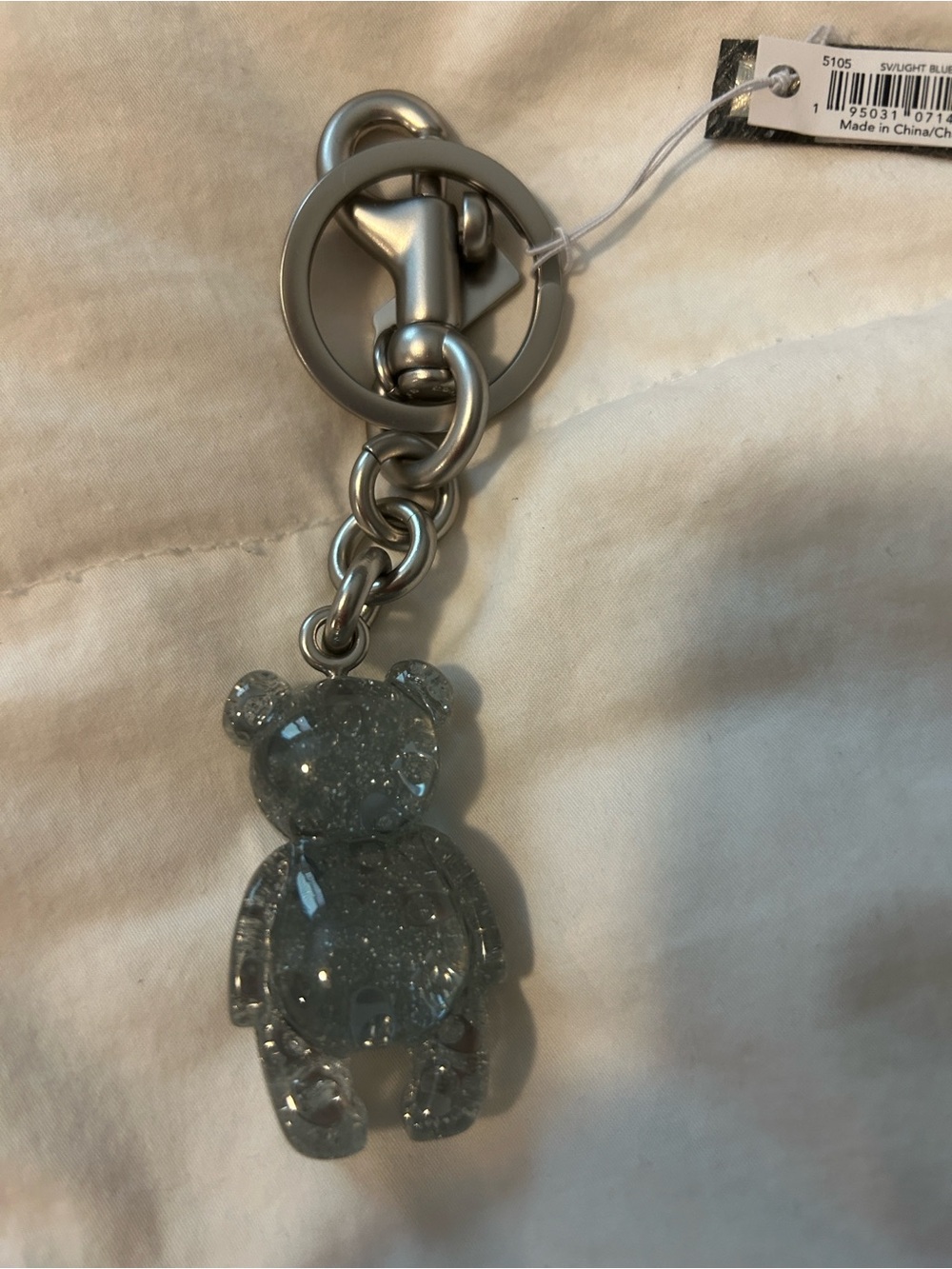 Coach Silver Glitter Bear Keychain